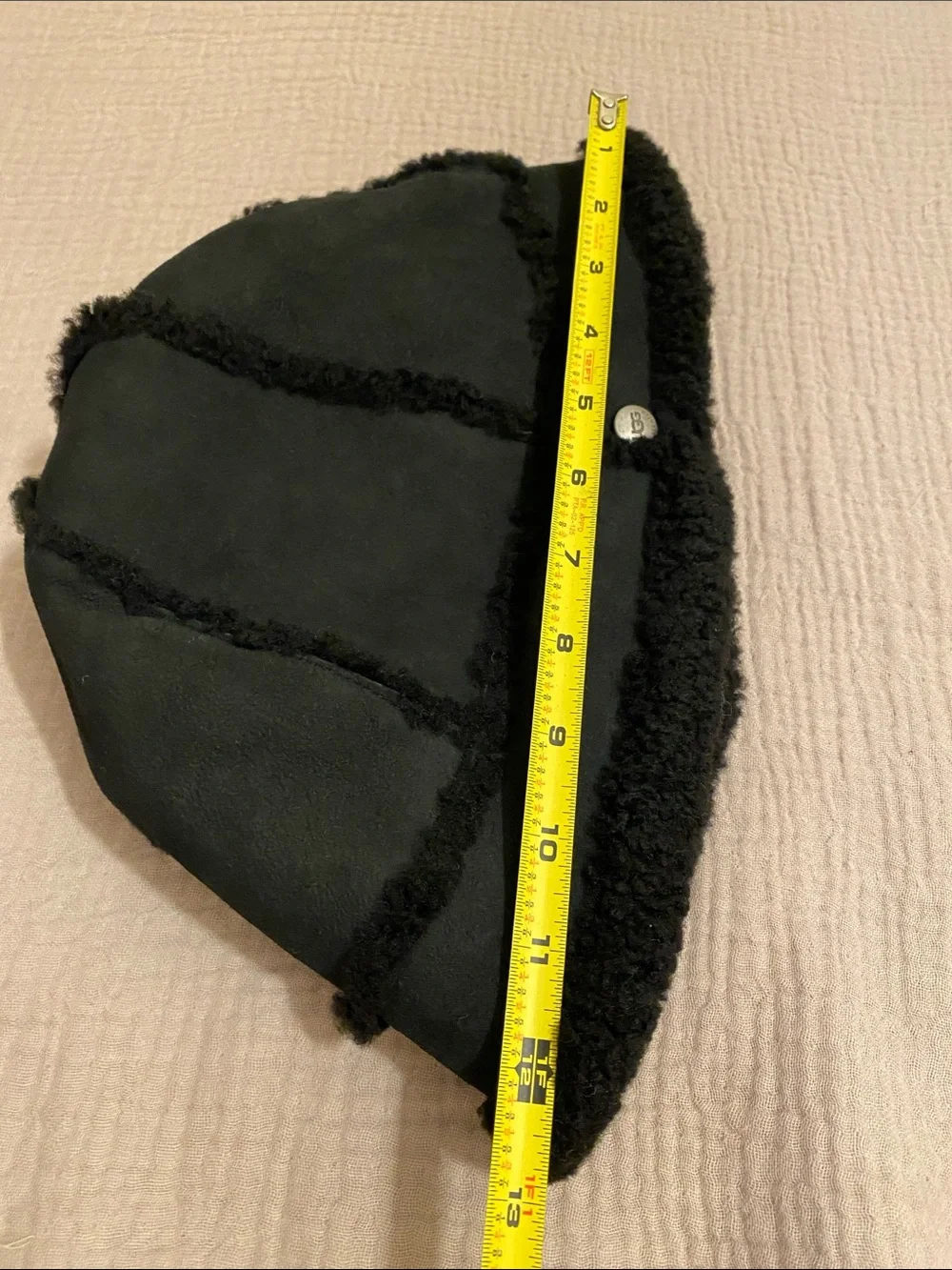 UGG Women's Black Suede Shearling-Trim Bucket Hat